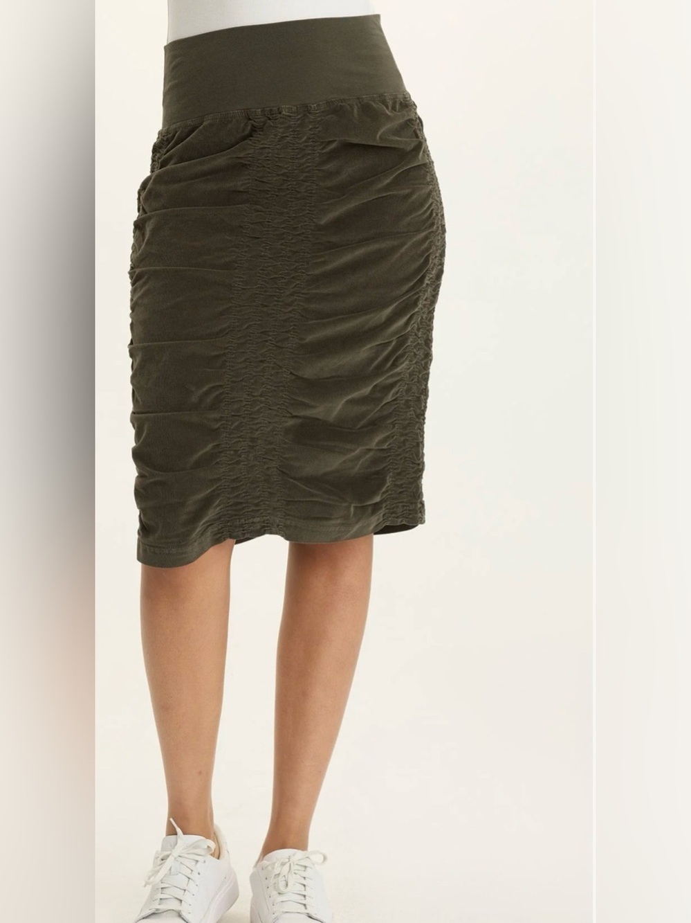 XCVI Wearables Trace Ruched Pull- On Skirt in Olive Green Size Large